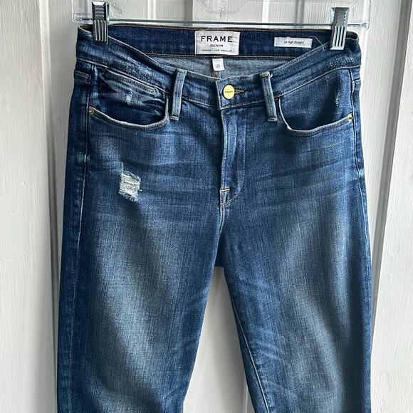 Frame Le High Straight High Rise Staggered Hem Jeans Carroll Wash - Picture 3 of 10